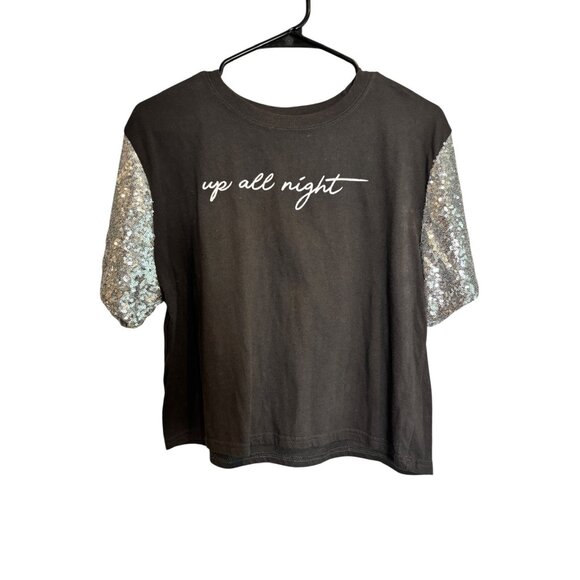Mighty Fine Women's Sequin Sleeve Crop Top - Picture 2 of 6
